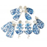 Blue Floral Earrings, Blue Earrings, Big Blue Earrings, Blue White Earrings, 